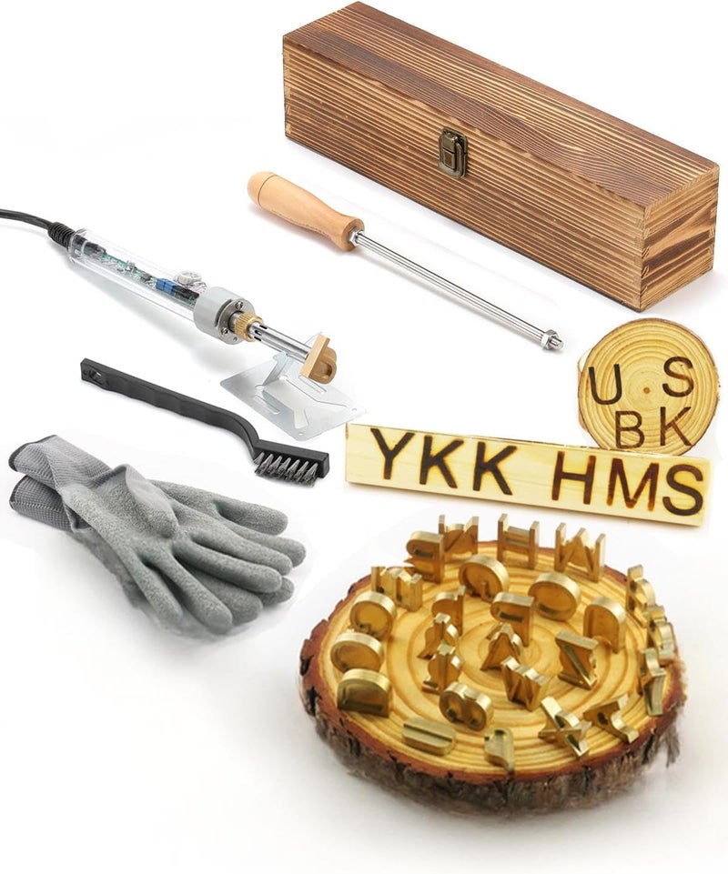 AIMOADO 1" 26Pcs Wood Burning Letter Kit, Wood Burning Letters for Wood Branding Leather Crafting, DIY Gifts for Christmas Wedding Birthday Beginners, with 100W Electric Branding Iron and Wood Handle - Image 1